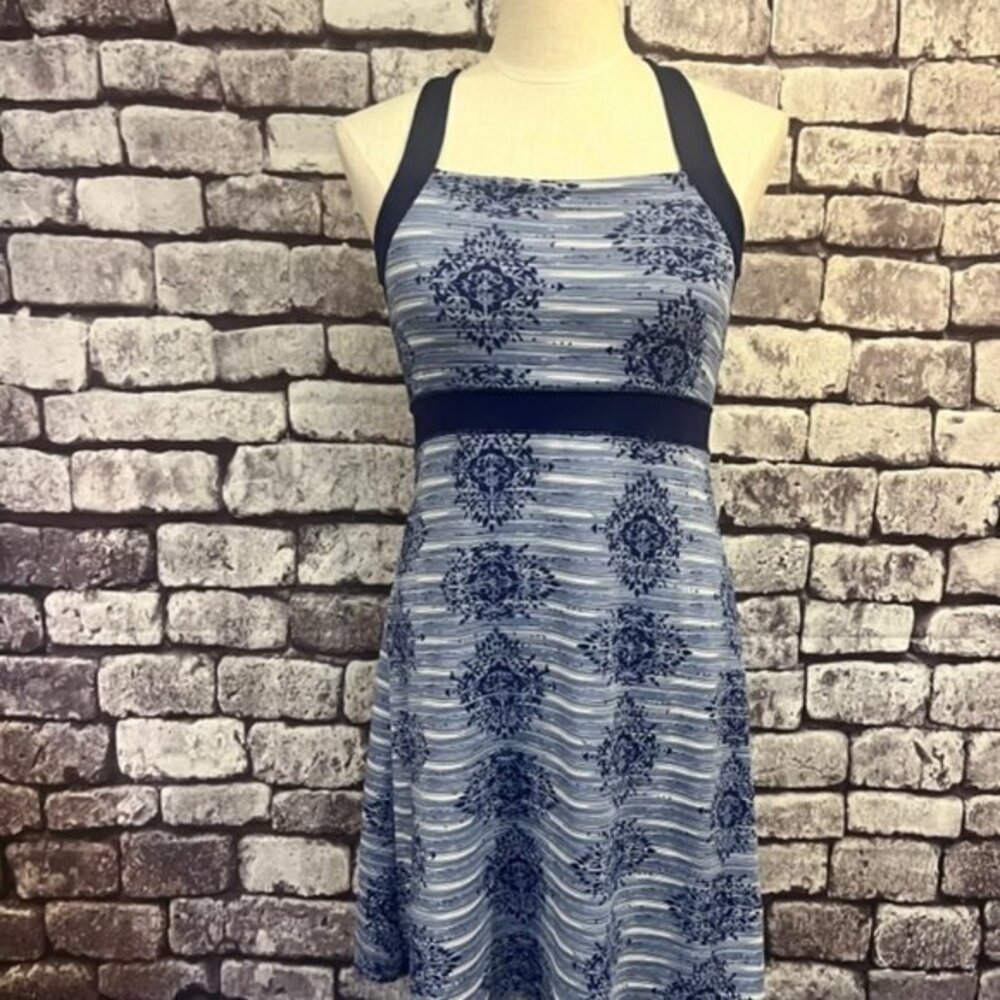 Soybu Blue & White A-Line Knee Length Dress Size M
